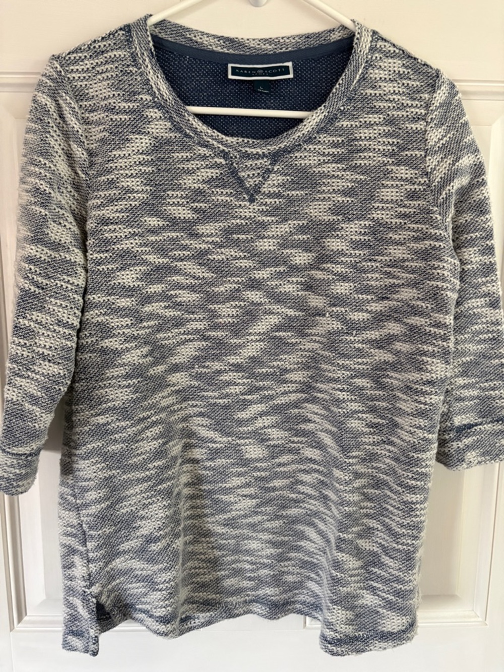 Karen Scott Blue & White Marled Crewneck Sweater